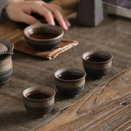 鎏金粗陶品茗杯｜复古手工中式古早烧铁釉小茶杯茶盏陶瓷功夫茶具 - 图2