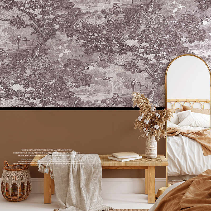 定制小红书isn壁纸法式丛林卧室玄关黑白壁画美式中古背景墙壁布,淘宝优惠券,粉丝福利购,淘宝优惠卷