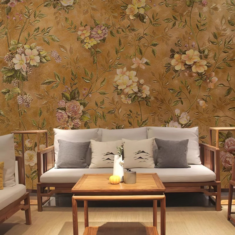 美式手绘花朵轻奢壁纸电视背景墙墙布装饰定制壁画别墅客厅3d,淘宝优惠券,粉丝福利购,淘宝优惠卷