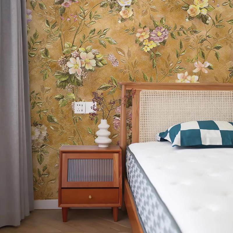 美式手绘花朵轻奢壁纸电视背景墙墙布装饰定制壁画别墅客厅3d,淘宝优惠券,粉丝福利购,淘宝优惠卷