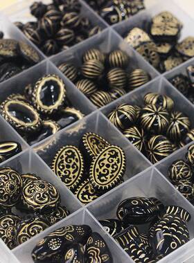 复古vintage巴洛克【黑色系列】描金玫瑰花鱼串珠diy手工手链项链
