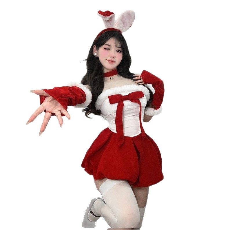 圣诞节服装氛围感穿搭丝绒抹胸红色连衣裙女秋冬套装party小礼裙,淘宝优惠券,粉丝福利购,淘宝优惠卷