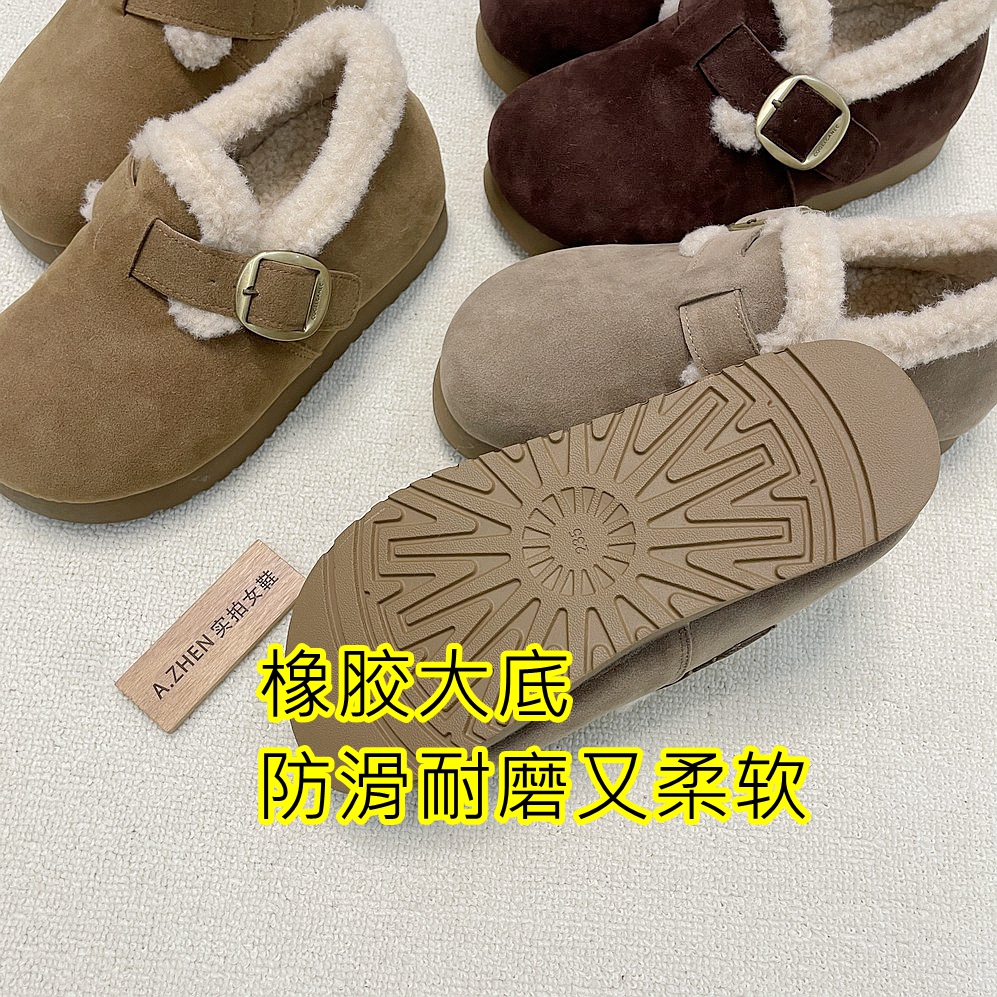 加绒勃肯鞋女毛毛鞋软底防滑内增高懒人鞋冬季保暖棉鞋外穿全包 - 图1