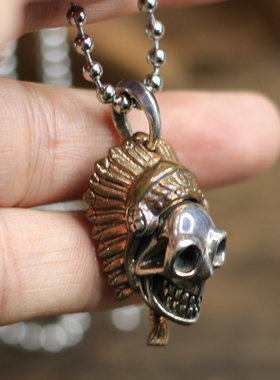 SAMTAO项链S925银吊坠美洲印第安民族风外星人骷髅酋长小众个性男