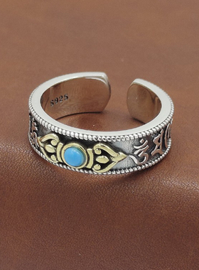 男女S925银民族风镶嵌戒指小众