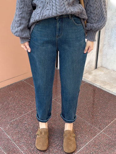 哈伦牛仔裤女大码胖妹妹宽松2024新款高腰遮胯显瘦百搭老爹萝卜裤 - 图0