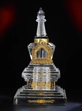 水晶菩提塔藏式供佛塔透明led灯电子七色渐变可变色佛具用品摆件