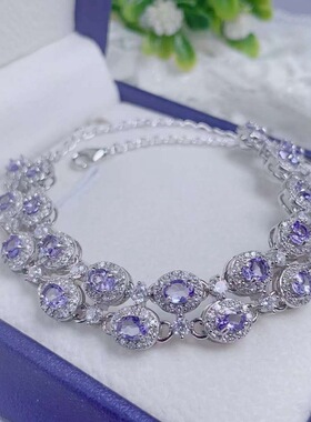 天然坦桑石925银手链坦桑尼亚坦桑石手链S925银首饰海洋之心