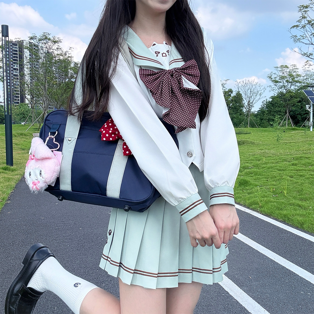 西瓜狼【水浪芙】日系水手服JK制服原创收腰百褶裙学生夏季套装 - 图1