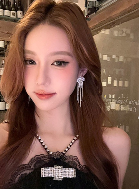 日韩风高级感蝴蝶结流苏耳环女