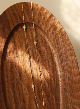 不褪色中古风金色双面菱格项链几何闪亮菱形锁骨链轻奢小众高级感