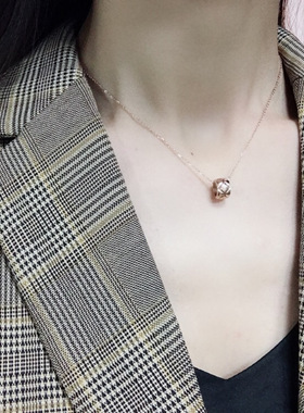 不褪色法式菱纹格圆环项链女ins小众轻奢高级感时尚个性锁骨链