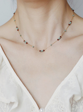 仿松石彩色串珠锁骨链