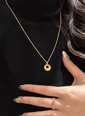 高品质~新中式古法沙金小金坨项链轻奢复古小众气质高级感锁骨链