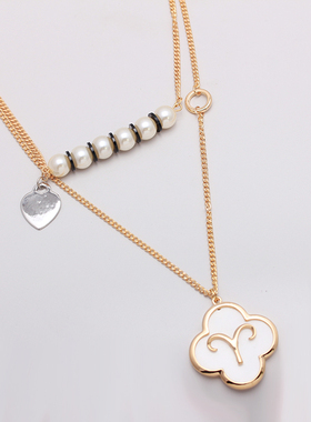 毛衣链时尚双层叠戴珍珠花朵长款项链网红大气高级感秋冬新款