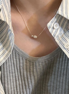 极简风小众设计925纯银项链女淡水珍珠锁骨链蛇骨链ins高级感
