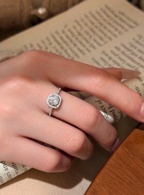 S925纯银胖东同款方糖锆石戒指高级闪钻时尚轻奢百搭气质指环指戒