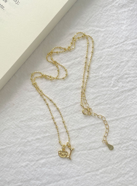 S925纯银可爱小狗骨头项链女气质甜美卡通设计感圆珠锁骨链潮