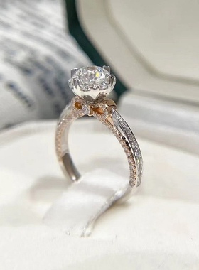 纯银丝带蝴蝶结手捧花莫桑石钻戒戒指1克拉女结婚钻石求婚表白