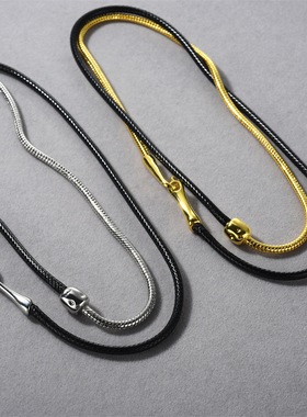 牛皮质感双层拼接蛇骨链时尚简约小众高级感锁骨链