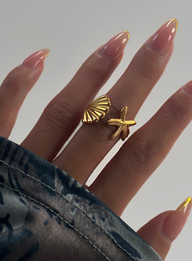 【DASEIN】欧美夏季时尚极具个性COOL高质感扇贝海星开口钛钢戒指