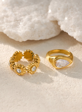 【DASEIN】2025ins时尚博主新风潮18k真金电镀钛钢磨砂花朵戒指