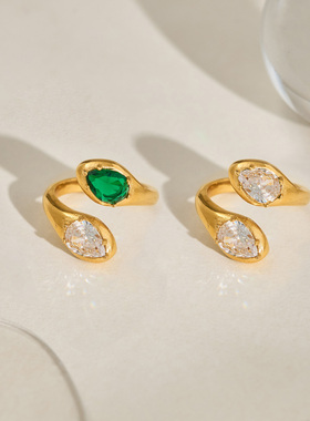 【DASEIN】2025本命年巳蛇生肖尾戒18k镀金祖母绿灵蛇开口戒指