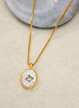 【DASEIN】白色贝壳方钻吊坠项链玉米链18k镀金防过敏小众高级感