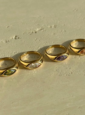 DASEIN ACC欧美夏日高颜值仙女ins赫本风多彩马眼锆石钛钢戒指