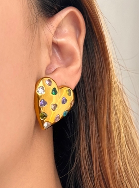 DASEIN ACC欧美夏日轻奢时髦日常通勤高质感桃心镶钻项链耳环套装