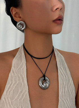 【DASEIN】百搭新时尚中古风小众高级感复古超夸张太极项链耳环