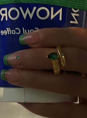 钛钢复古水滴锆石防水开口戒指