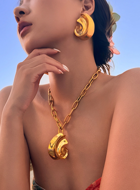 【DASEIN】夏日沙滩风欧美小众高级感复古超夸张海螺耳环项链套装
