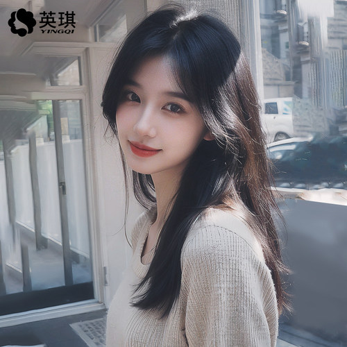 英琪假发女长发蕾丝递针自然无痕真发全真人发空气刘海新款全头套 - 图0