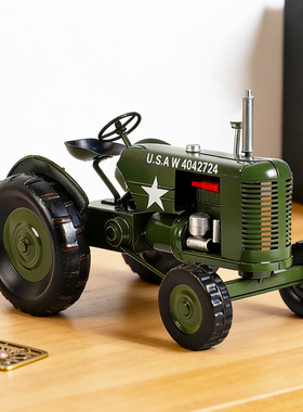 美式乡村复古墨绿色农用拖拉机模型怀旧老爷车桌面装饰品摆件