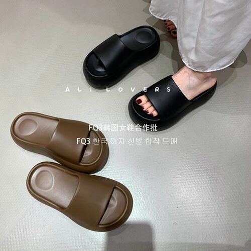 FQ3 实拍Alilover新款一字带露趾软底防滑厚底凉鞋拖外穿女拖鞋 - 图1