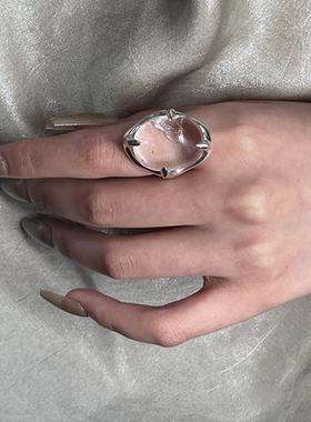 日韩风小众设计感白水晶扭爪戒指女925纯银同款简约百搭开口可调