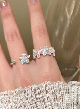 韩版多巴胺花花戒指女甜美ins小众设计百搭食指戒开口可调节指环
