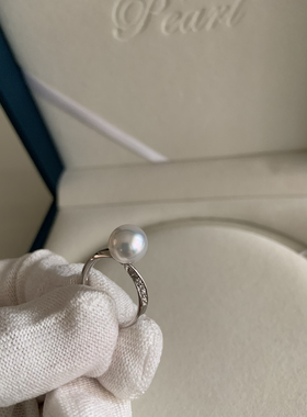 全新真科研南洋澳白极光凤凰珍珠镶钻石戒指【不退不换】