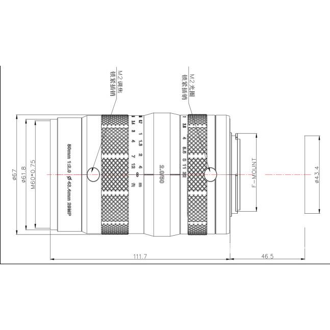 50mm焦距大靶面全画幅FA镜头支持φ43.4mmF接口工业相机高性价比