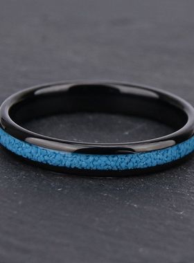 4宽球面钨钢戒指电IP黑色镶嵌天然碎绿松石跨境新品女款婚戒代发