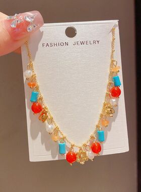 链串珠时尚简约流苏气质复古法式轻奢彩色百搭项链设计感锁骨