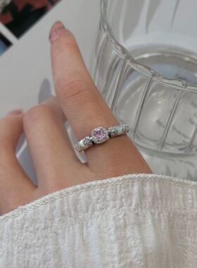 精致温柔粉色方糖贝母戒指女轻奢高级感ins风时尚开口戒子环批发