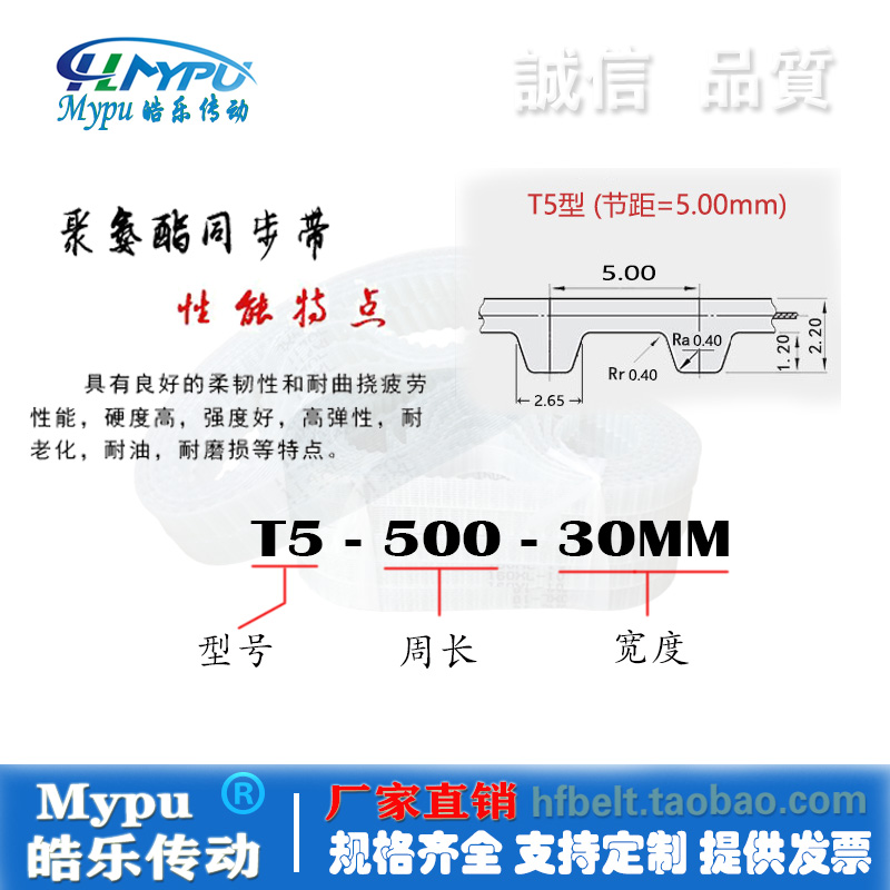 钢丝同步带 T5-300/305/310/315/320/325/330/335/340/345传动/齿 - 图2