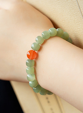 天然黄口料和田玉老型珠手链