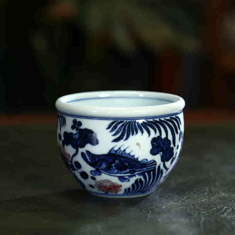 明青花釉里紅もつれ枝莲紋民窯三脚香炉模文玩古品古装飾復古置物を作ります