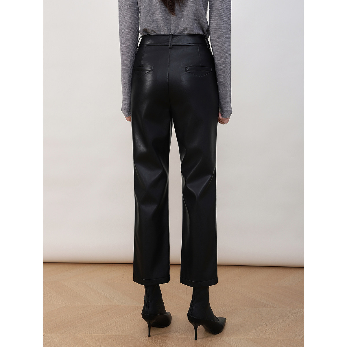 Mooelpom2025秋冬新款中缝直筒九分皮裤女显瘦百搭中腰蛋白皮裤子,淘宝优惠券,粉丝福利购,淘宝优惠卷