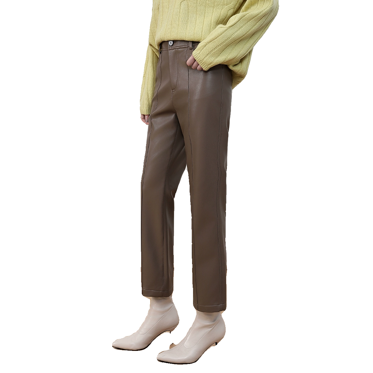 Mooelpom2025秋冬新款中缝直筒九分皮裤女显瘦百搭中腰蛋白皮裤子,淘宝优惠券,粉丝福利购,淘宝优惠卷