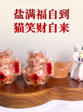招财猫粗盐摆件玫瑰盐喜马拉雅盐开业店铺前台客厅乔迁新居礼品