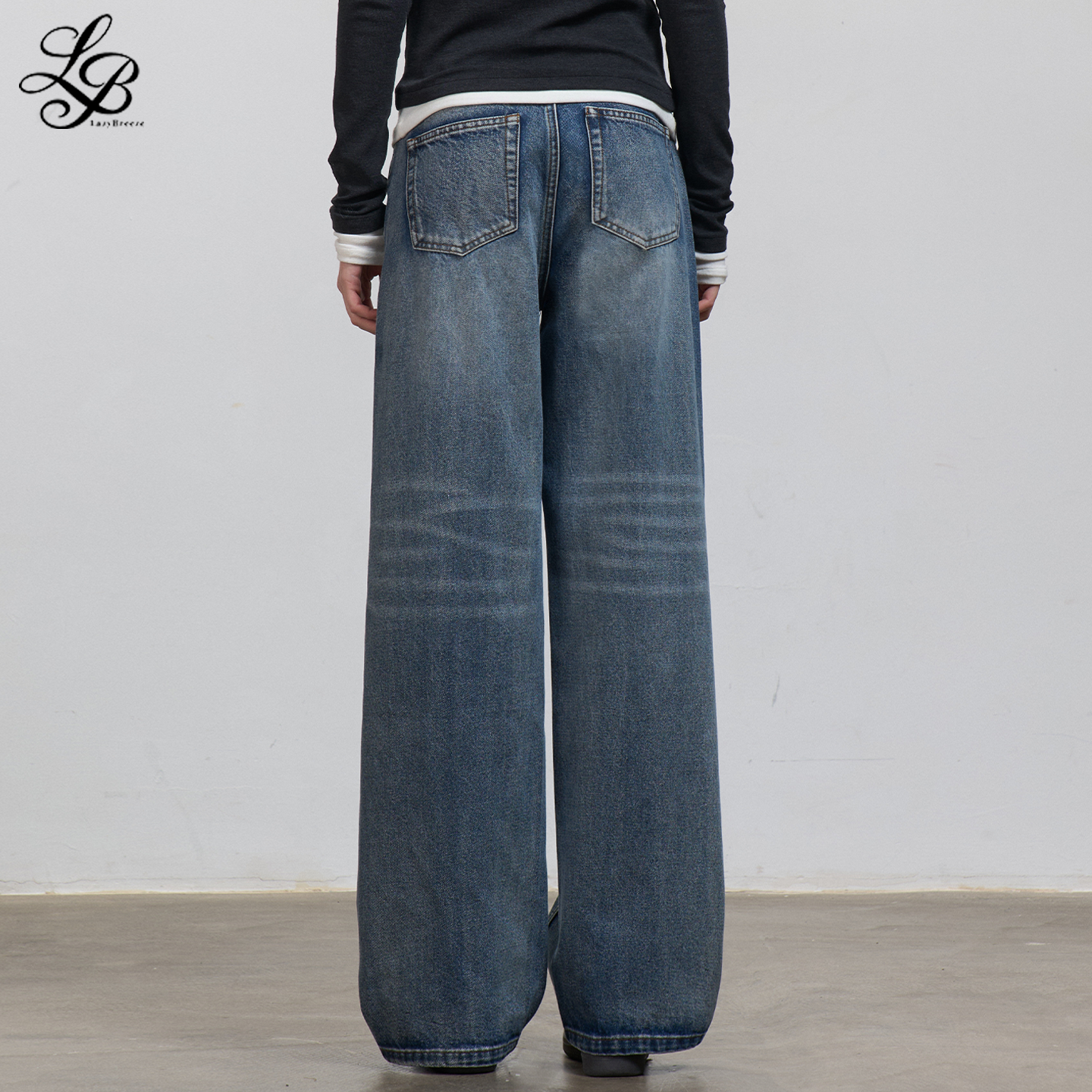 LazyBreeze秋季新款窄版阔腿牛仔裤女百搭显瘦休闲复古蓝色直筒裤 - 图2